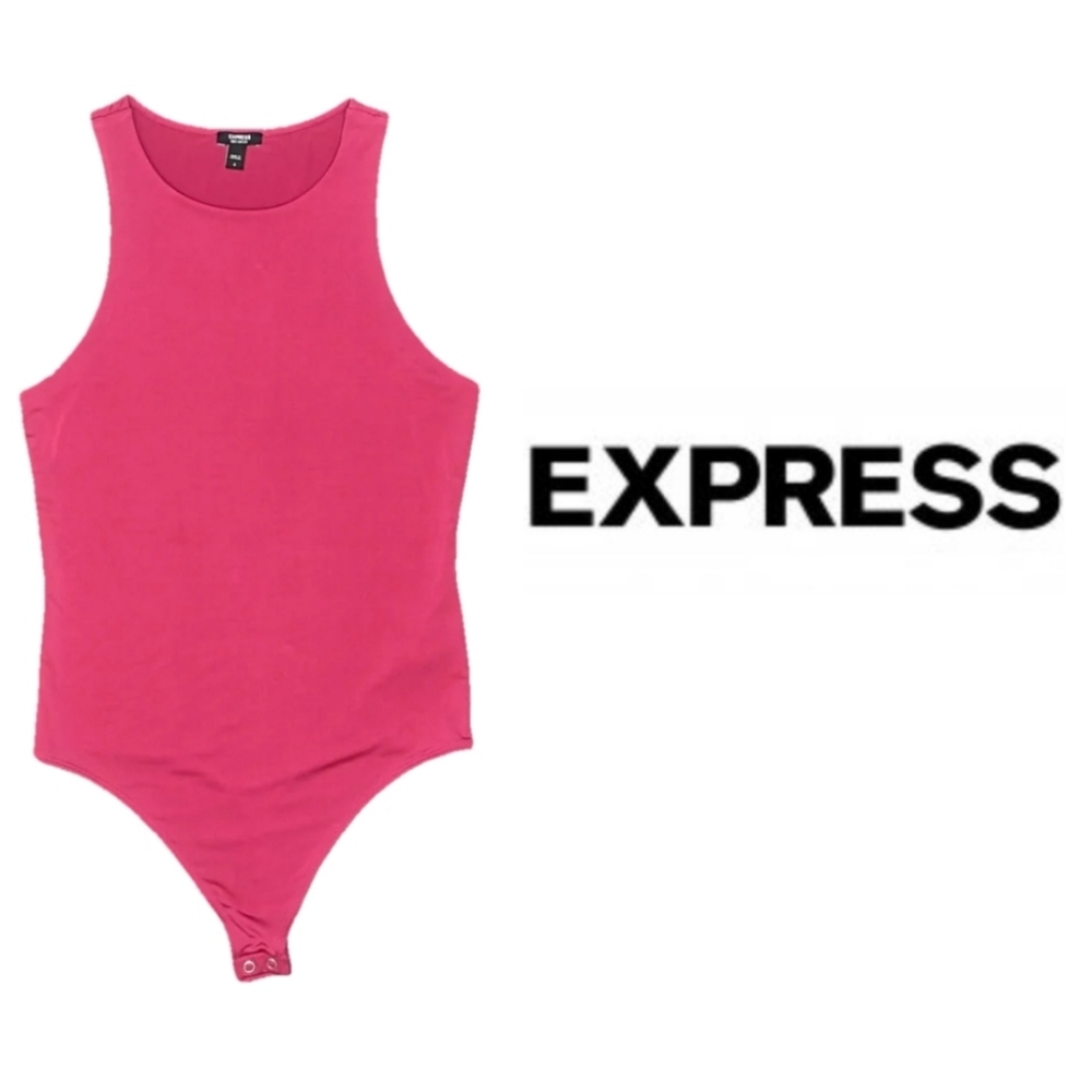 Express Hot Pink Scoop Neck Thong Bodysuit